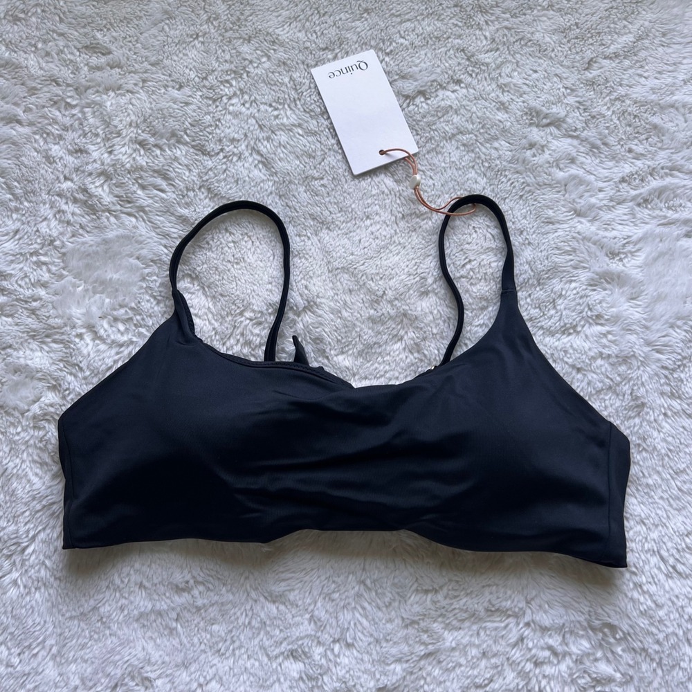 Quince Black Recycled Polyamide Scoop Neck Tie Back Bikini Top ATG001 Size M NWT